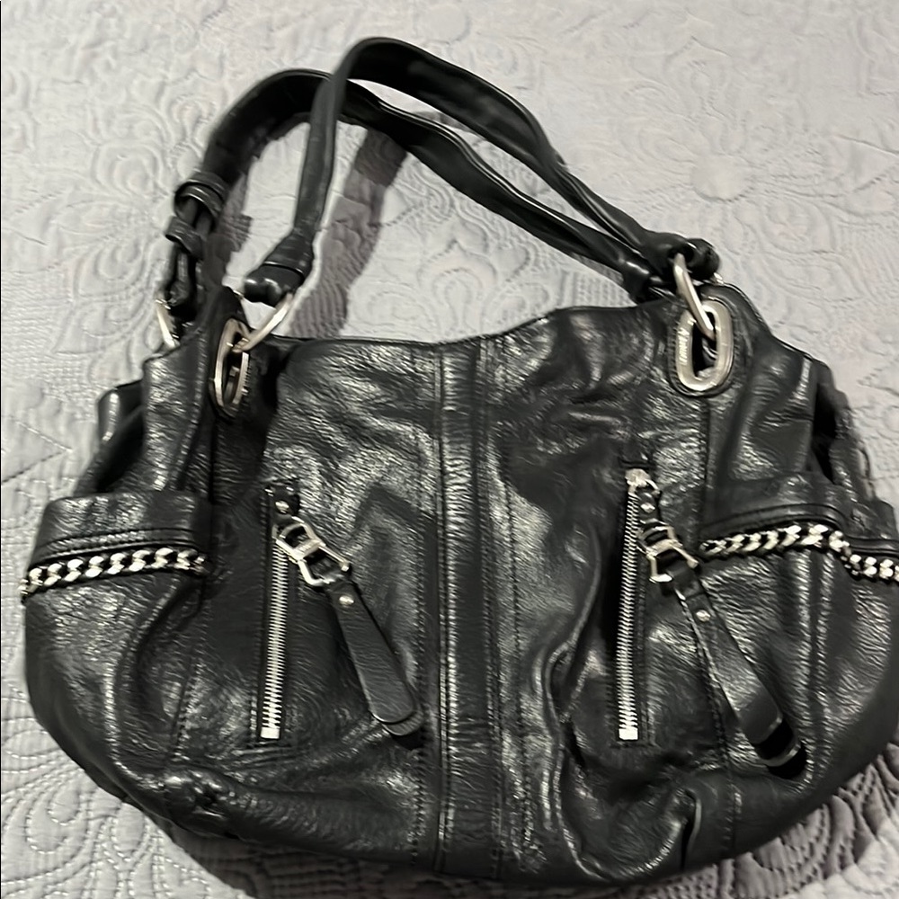 B. Makowsky Black Leather Shoulder Bag